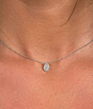 0.50 CT Pear Moissanite Diamond Halo Pendent Necklace - Barbara Maison 