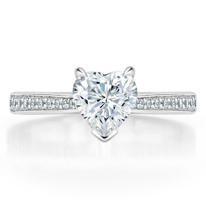 1.0 CT Heart Cut Solitaire Channel Pave Moissanite Engagement Ring - Barbara Maison 