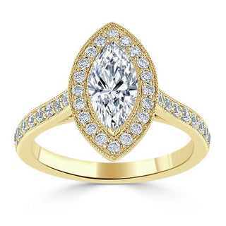 1.0 CT Marquise Cut Halo Moissanite Engagement Ring With Pave Setting - Barbara Maison 