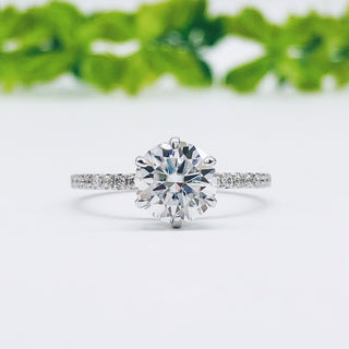 1.85 CT Round Cut Hidden Halo Pave Moissanite Engagement Ring - Barbara Maison 