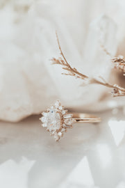 1.0 CT Oval Cut Cluster Halo Moissanite Engagement Ring - Barbara Maison 