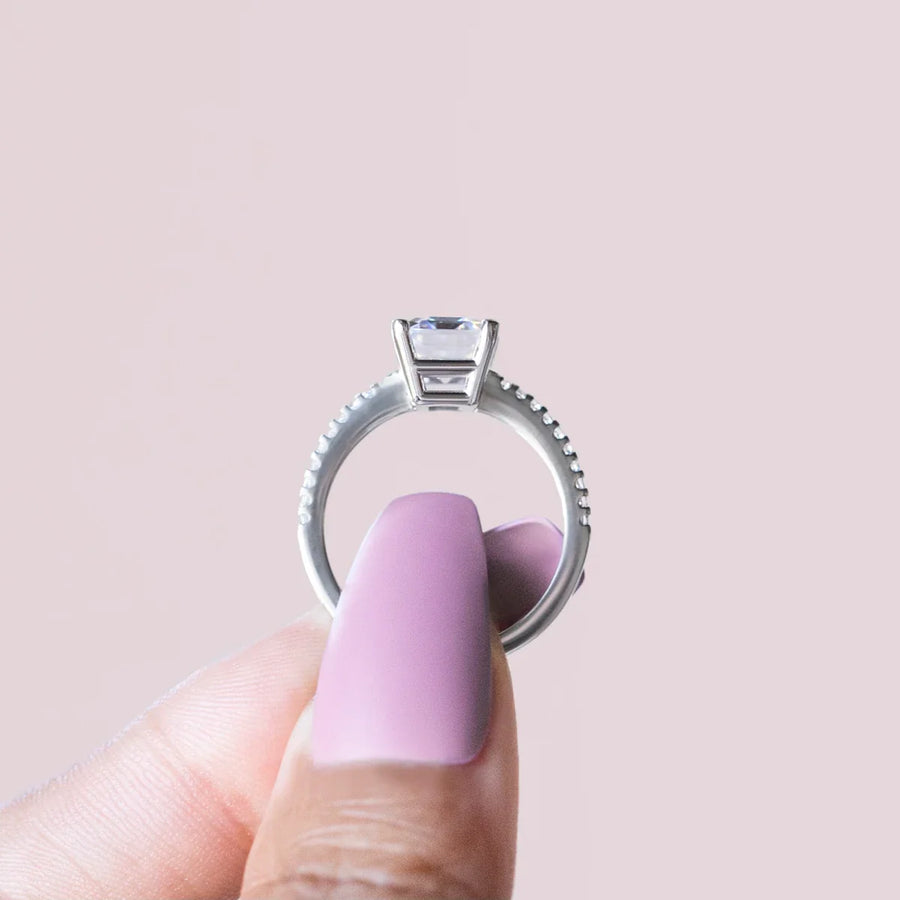 2.30 CT Emerald Solitaire Moissanite Engagement Ring With Pave Setting - Barbara Maison 