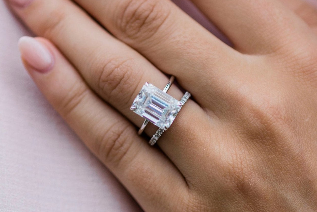 5.50 CT Emerald Solitaire Hidden Halo Moissanite Engagement Ring - Barbara Maison 