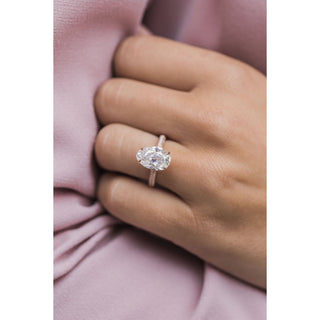 3.20 CT Pear Solitaire Hidden Halo & Pave Moissanite Engagement Ring - Barbara Maison 