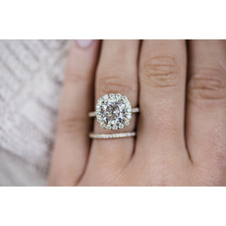 4.0 CT Cushion Halo & Pave Moissanite Engagement Ring - Barbara Maison 