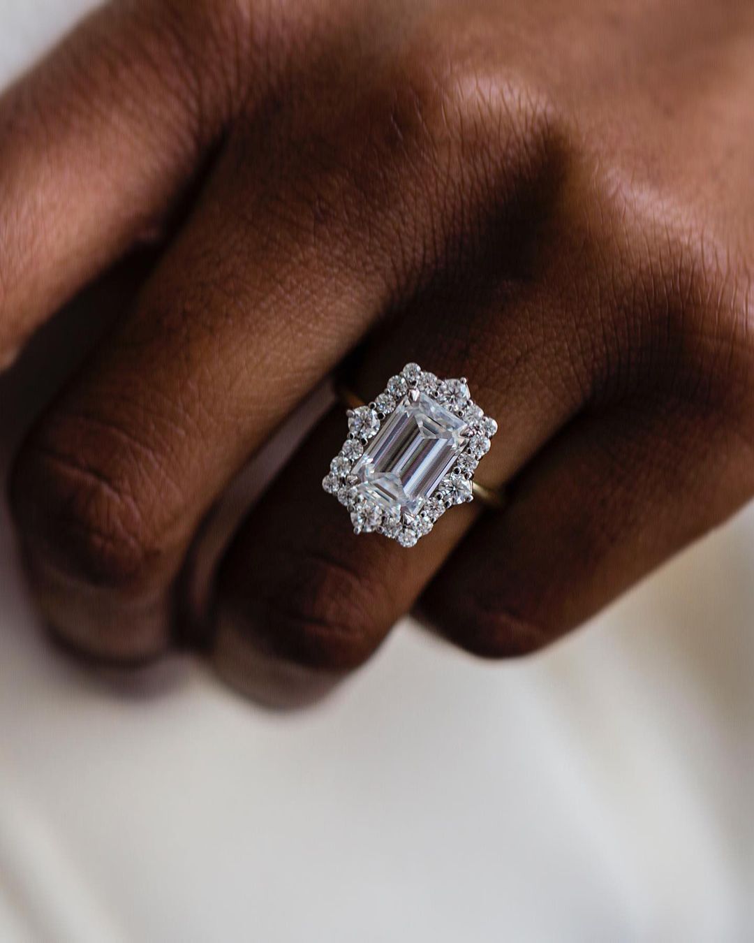 3.35 CT Emerald Cluster Halo Moissanite Engagement Ring - Barbara Maison 