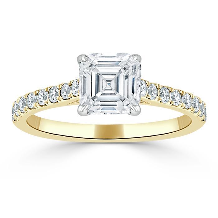 1.0 CT Asscher Cut Solitaire Pave Setting Moissanite Engagement Ring - Barbara Maison 