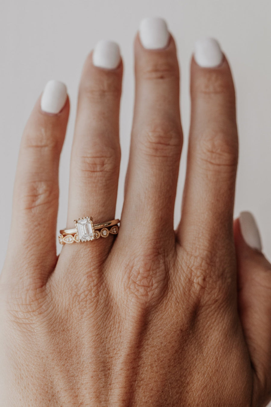 1.0 CT Emerald Cut Milgrain Solitaire Moissanite Engagement Ring - Barbara Maison 