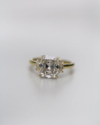 3.50 CT Old Mine Cushion Three Stone Moissanite Engagement Ring - Barbara Maison 