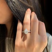 1.5 CT Pear Cut Halo Style Moissanite Engagement Ring - Barbara Maison 