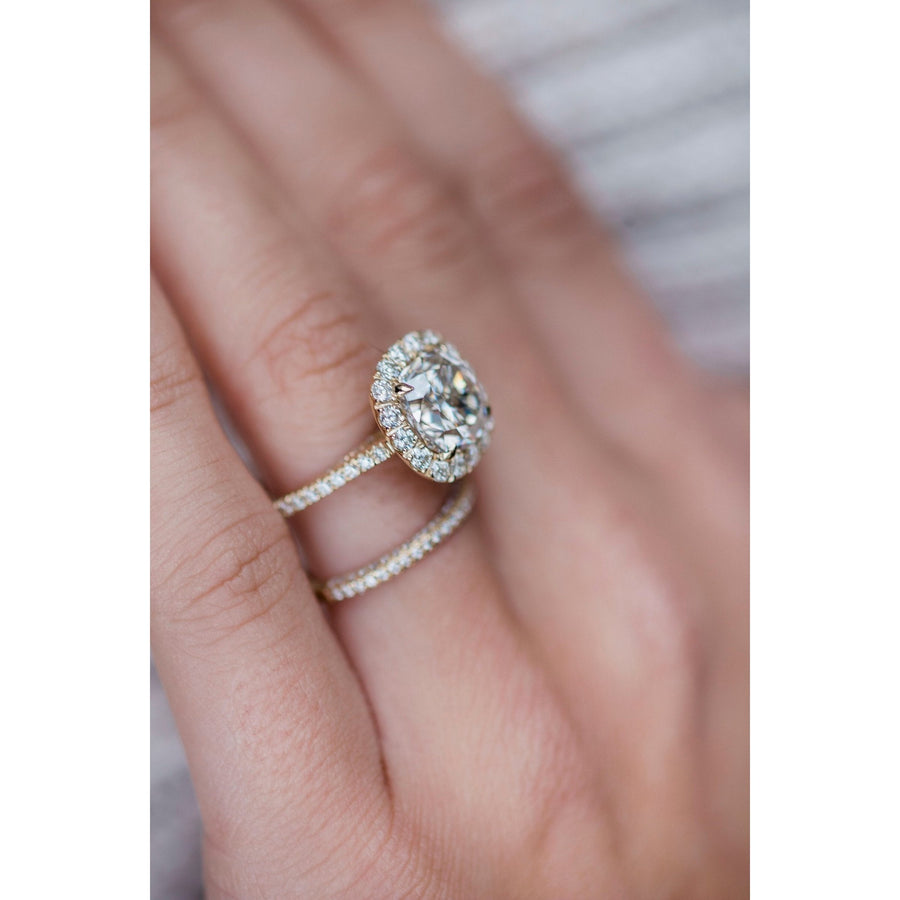 4.0 CT Cushion Halo & Pave Moissanite Engagement Ring - Barbara Maison 