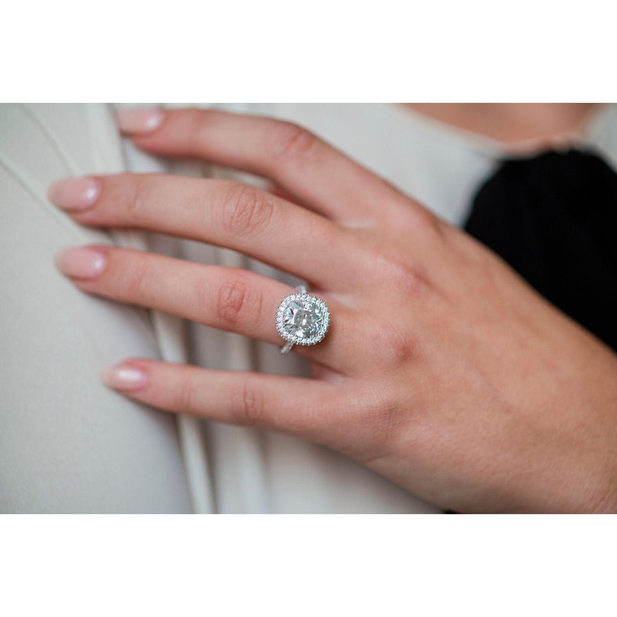 3.60 CT Cushion Halo & Pave Moissanite Engagement Ring - Barbara Maison 