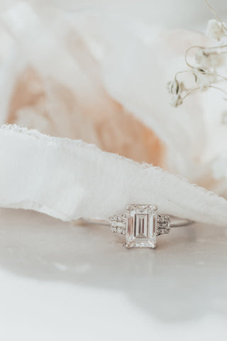 1.55 CT Emerald Cut Cluster Moissanite Engagement Ring - Barbara Maison 