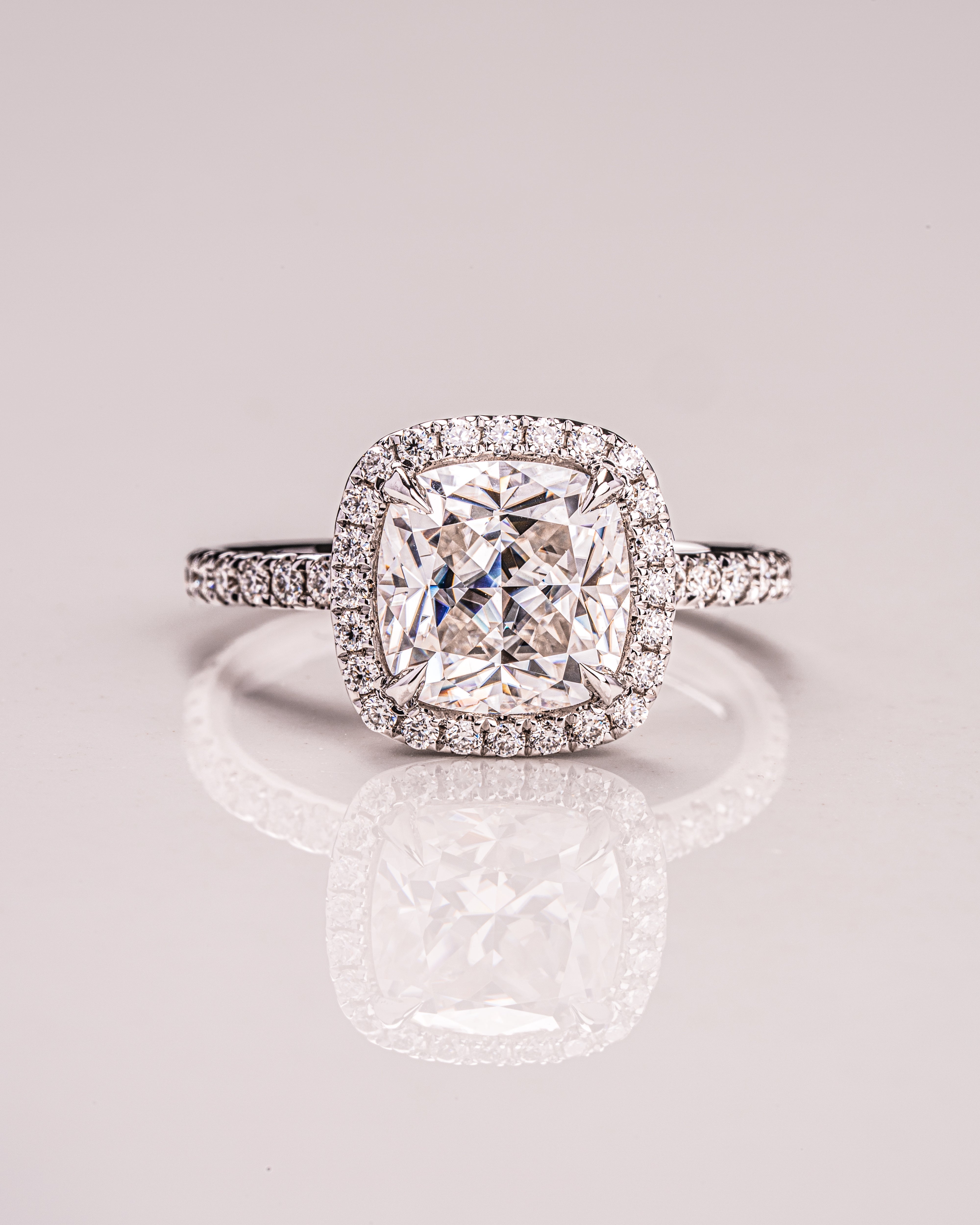 1.80 CT Cushion Cut Halo Moissanite Engagement Ring With Pave Setting - Barbara Maison 