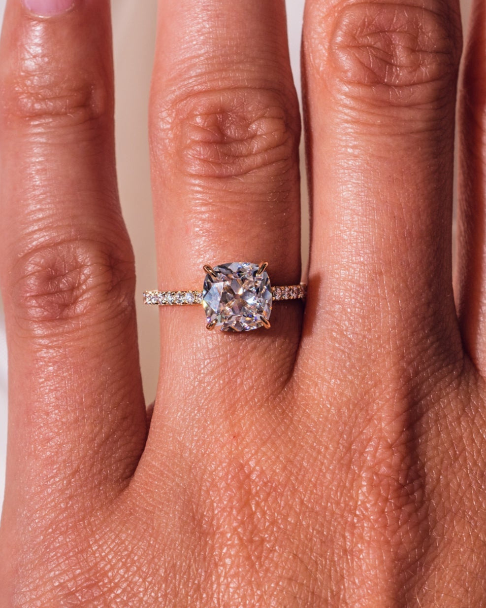 1.74 CT Cushion Solitaire Pave Moissanite Engagement Ring - Barbara Maison 