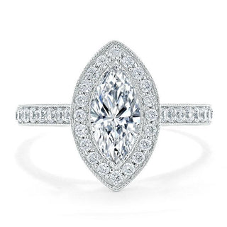 1.0 CT Marquise Cut Halo Moissanite Engagement Ring With Pave Setting - Barbara Maison 