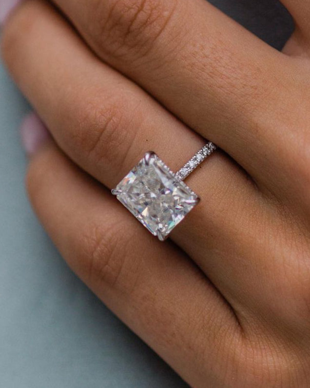 4.79 CT Radiant Solitaire Hidden Halo Moissanite Engagement Ring - Barbara Maison 