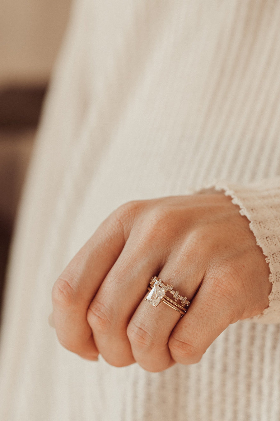 0.42 TCW Stepped Baguette & Round Moissanite Wedding Band - Barbara Maison 