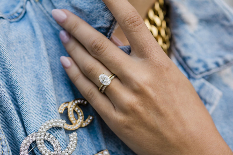 2.70 CT Oval Solitaire Hidden Halo Moissanite Engagement Ring - Barbara Maison 