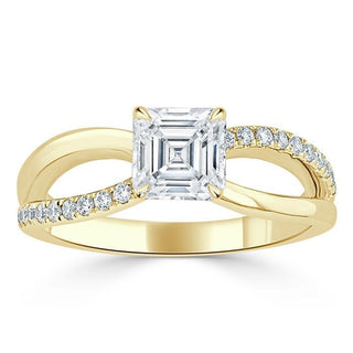 0.75 CT Asscher Cut Solitaire Split Shank Style Moissanite Engagement Ring - Barbara Maison 