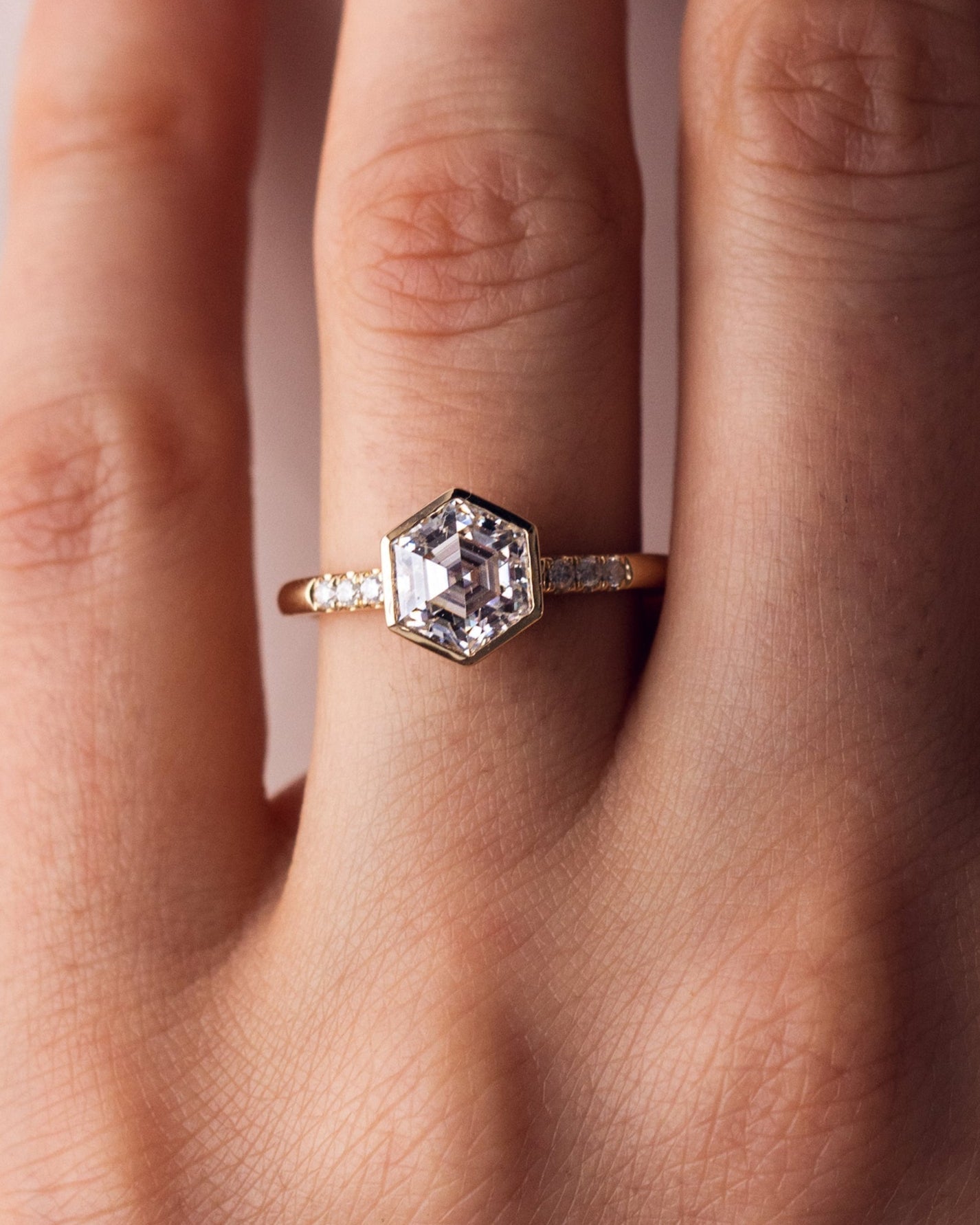 1.15 CT Hexagon Cut Pave Moissanite Engagement Ring - Barbara Maison 