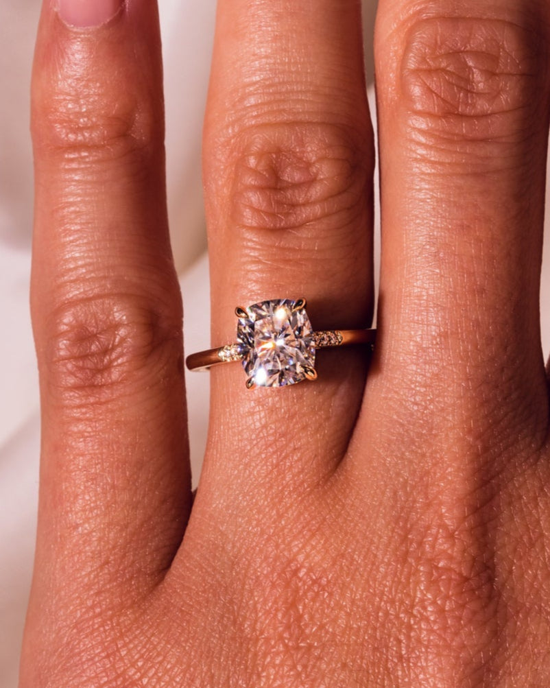 1.49 CT Cushion Cut Solitaire Moissanite Engagement Ring - Barbara Maison 