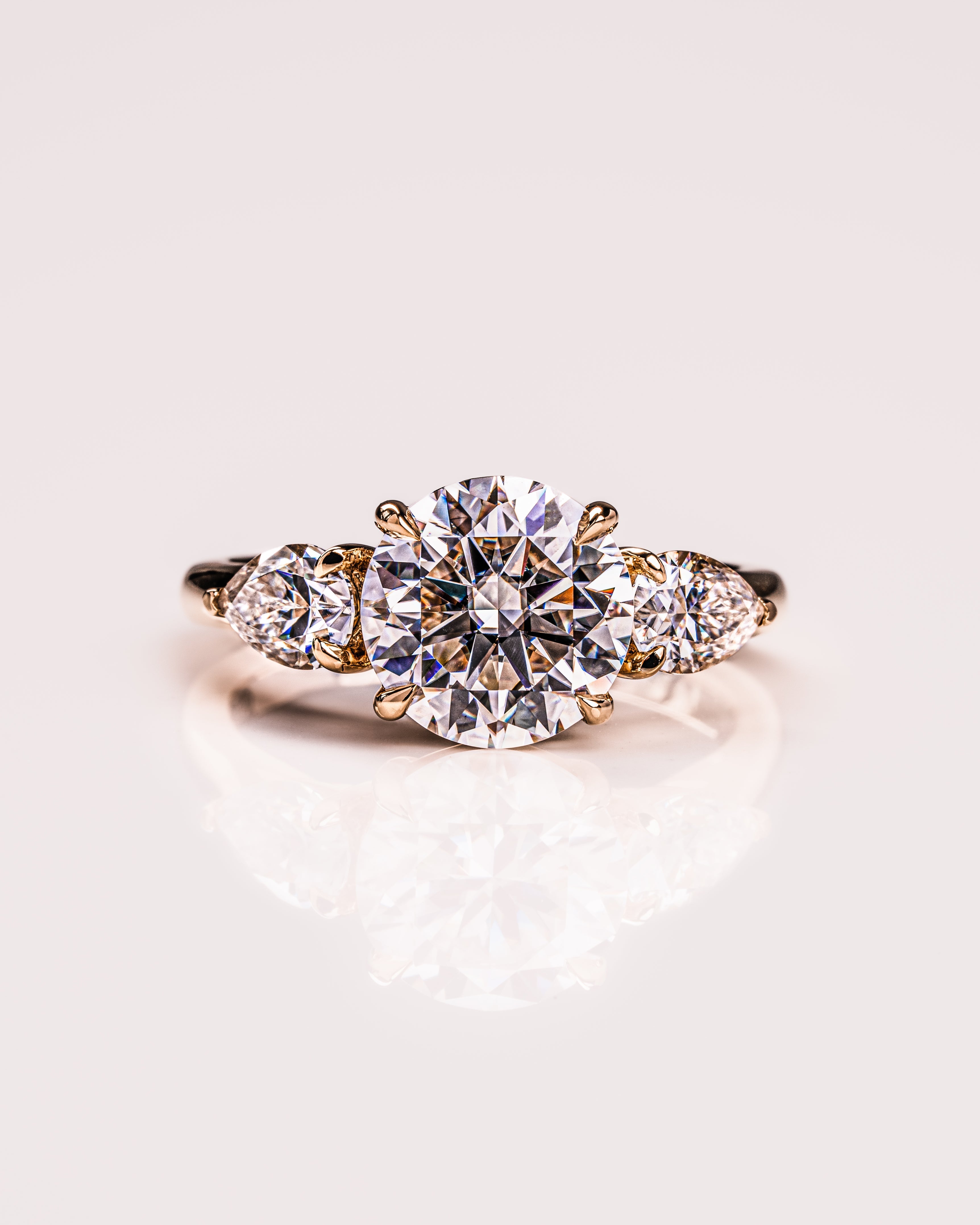 3.08 CT Round Three Stone Moissanite Engagement Ring - Barbara Maison 