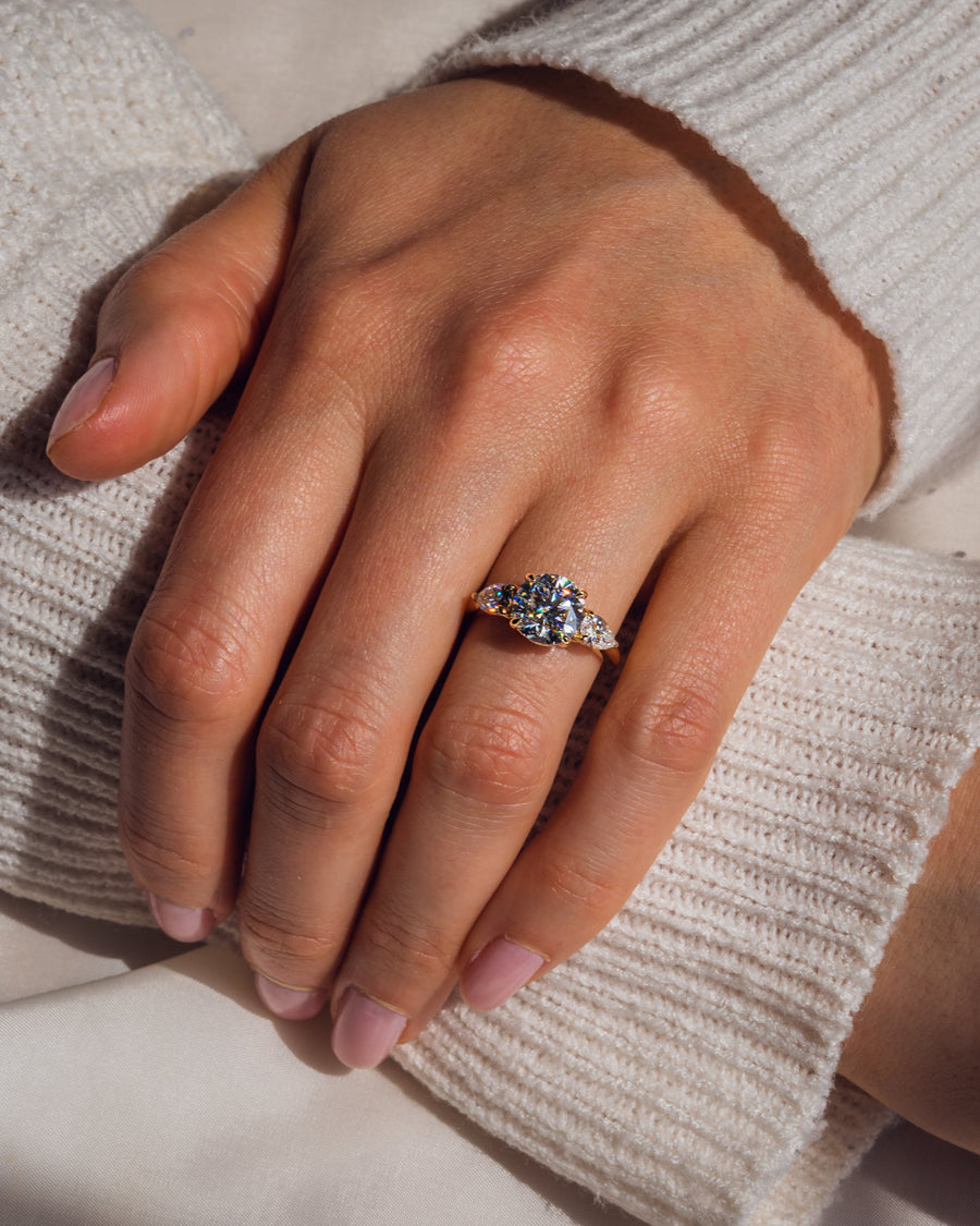 3.08 CT Round Three Stone Moissanite Engagement Ring - Barbara Maison 