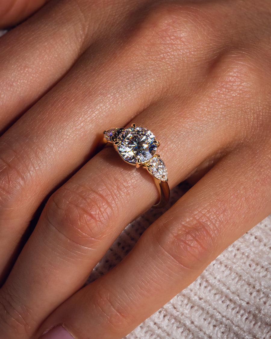 3.08 CT Round Three Stone Moissanite Engagement Ring - Barbara Maison 