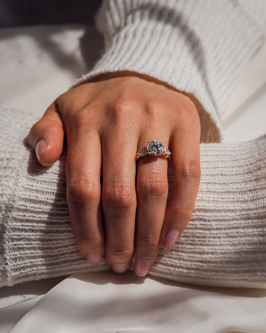 3.08 CT Round Three Stone Moissanite Engagement Ring - Barbara Maison 