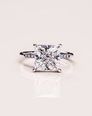 2.87 CT Princess Cut Moissanite Solitaire Engagement Ring With Hidden Halo Setting - Barbara Maison 