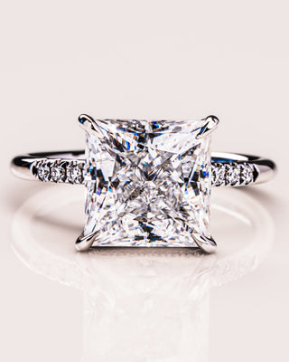 2.87 CT Princess Cut Moissanite Solitaire Engagement Ring With Hidden Halo Setting - Barbara Maison 