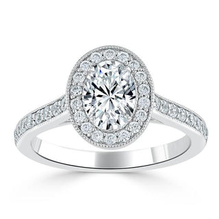 1.0 CT Oval Cut Halo Pave Moissanite Engagement Ring - Barbara Maison 