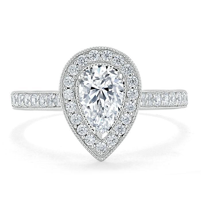 1.52 CT Pear Cut Halo Channel Pave Moissanite Engagement Ring - Barbara Maison 