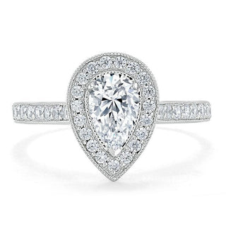 1.52 CT Pear Cut Halo Channel Pave Moissanite Engagement Ring - Barbara Maison 