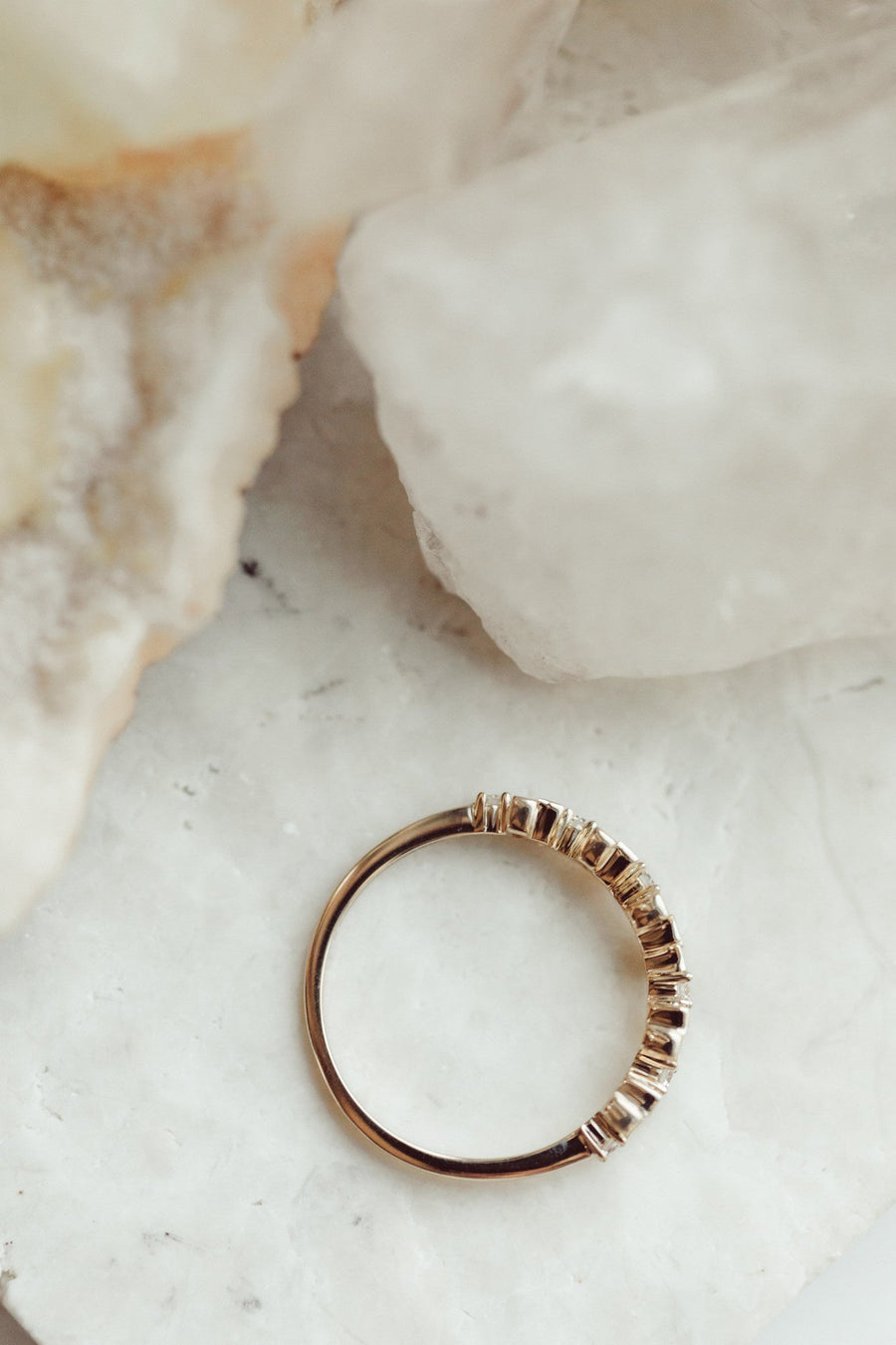 0.42 TCW Stepped Baguette & Round Moissanite Wedding Band - Barbara Maison 