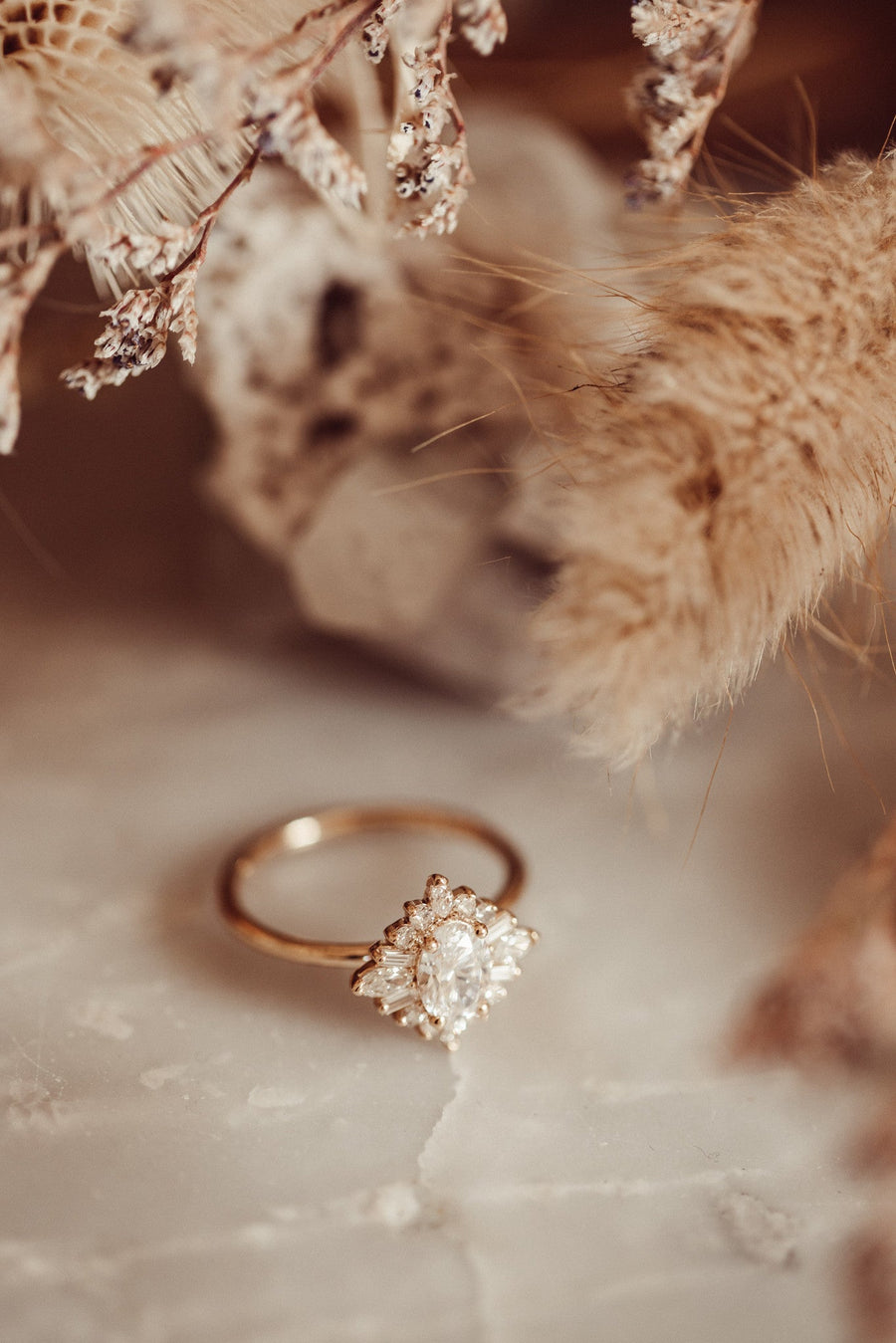 1.0 CT Oval Cut Cluster Halo Moissanite Engagement Ring - Barbara Maison 