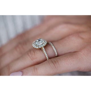 4.0 CT Cushion Halo & Pave Moissanite Engagement Ring - Barbara Maison 