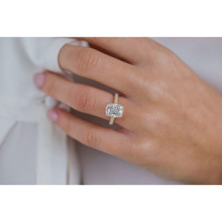 3.20 CT Elongated Cushion Solitaire Hidden Halo Moissanite Engagement Ring - Barbara Maison 