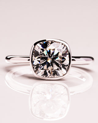 2.15 CT Cushion Hidden Halo Bezel Moissanite Engagement Ring - Barbara Maison 