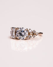 2.80 CT Emerald & Round Cut Two Stone Moissanite Engagement Ring - Barbara Maison 