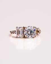 2.80 CT Emerald & Round Cut Two Stone Moissanite Engagement Ring - Barbara Maison 