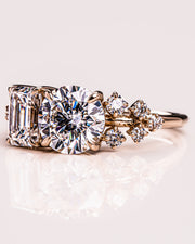 2.80 CT Emerald & Round Cut Two Stone Moissanite Engagement Ring - Barbara Maison 