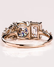 2.80 CT Emerald & Round Cut Two Stone Moissanite Engagement Ring - Barbara Maison 