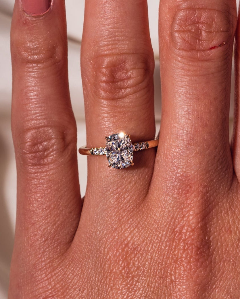 1.49 CT Cushion Cut Moissanite Solitaire Engagement Ring With Hidden Halo Setting - Barbara Maison 