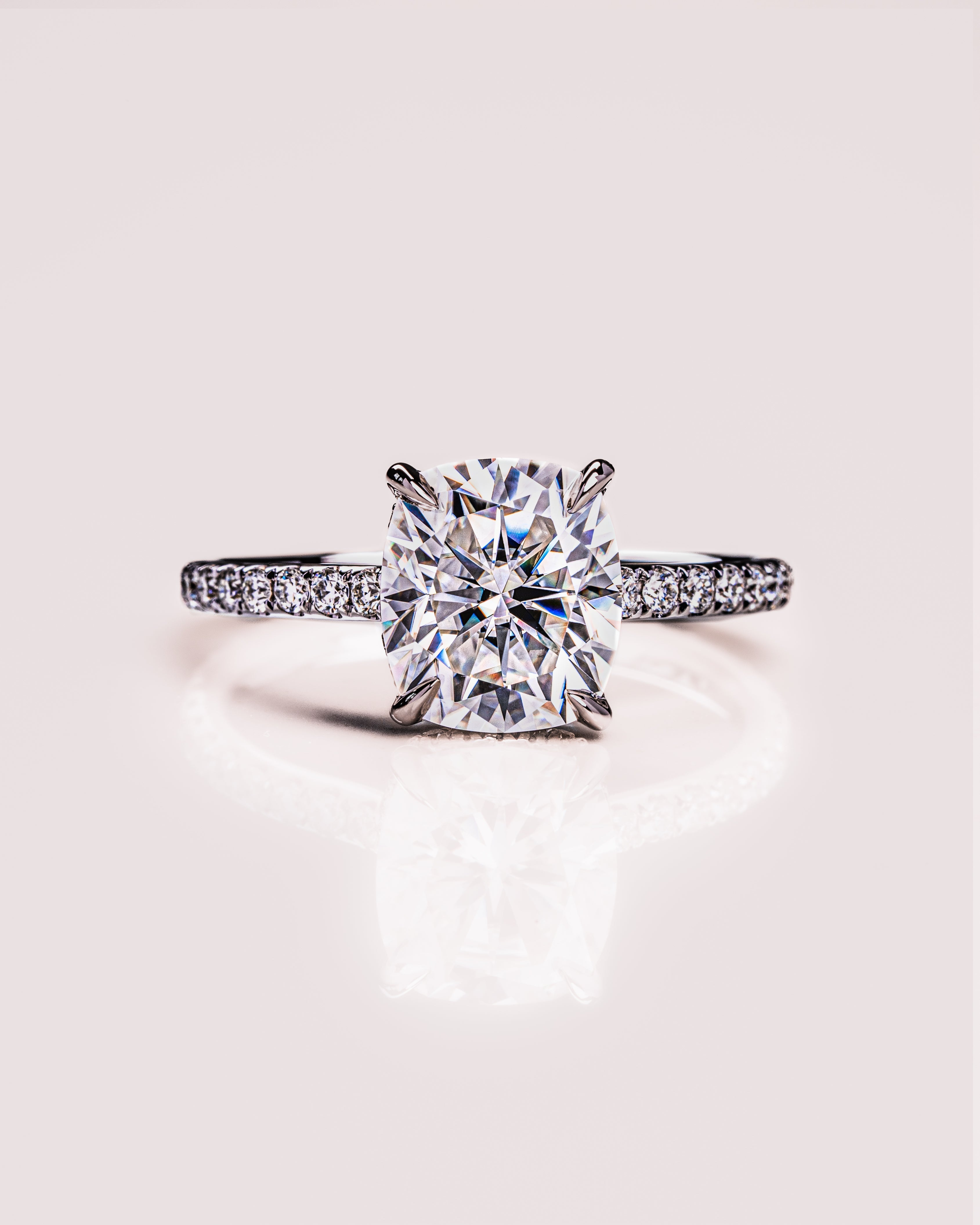 0.96 CT Cushion Solitaire Moissanite Engagement Ring With Hidden Halo/Pave Setting - Barbara Maison 