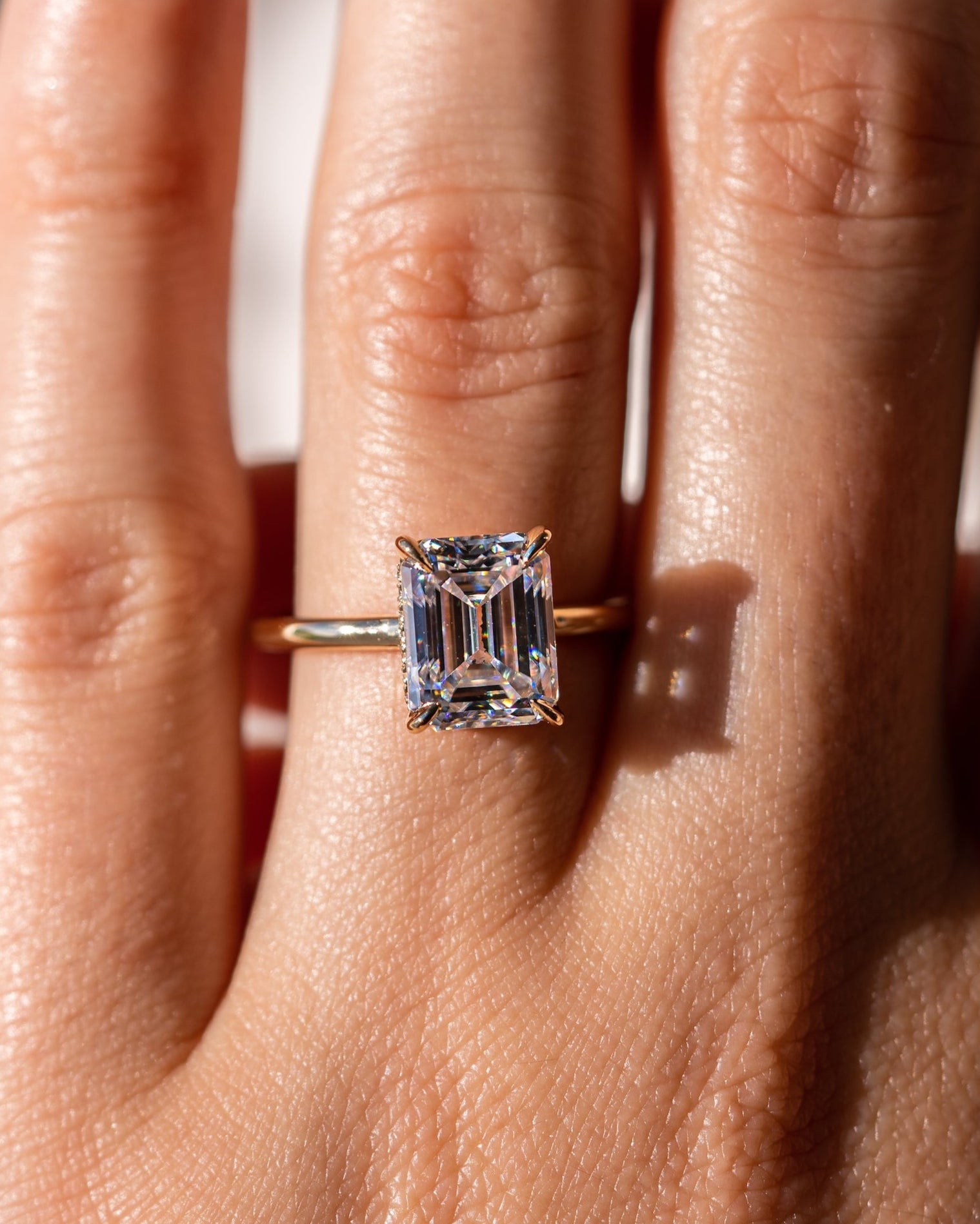 2.30 CT Emerald Cut Moissanite Solitaire Engagement Ring With Hidden Halo Setting - Barbara Maison 