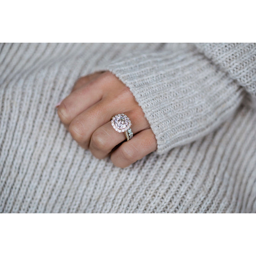 4.0 CT Cushion Halo & Pave Moissanite Engagement Ring - Barbara Maison 