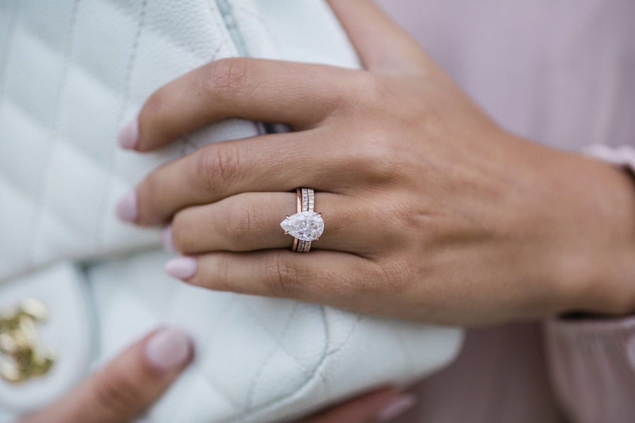 3.20 CT Pear Solitaire Moissanite Engagement Ring - Barbara Maison 