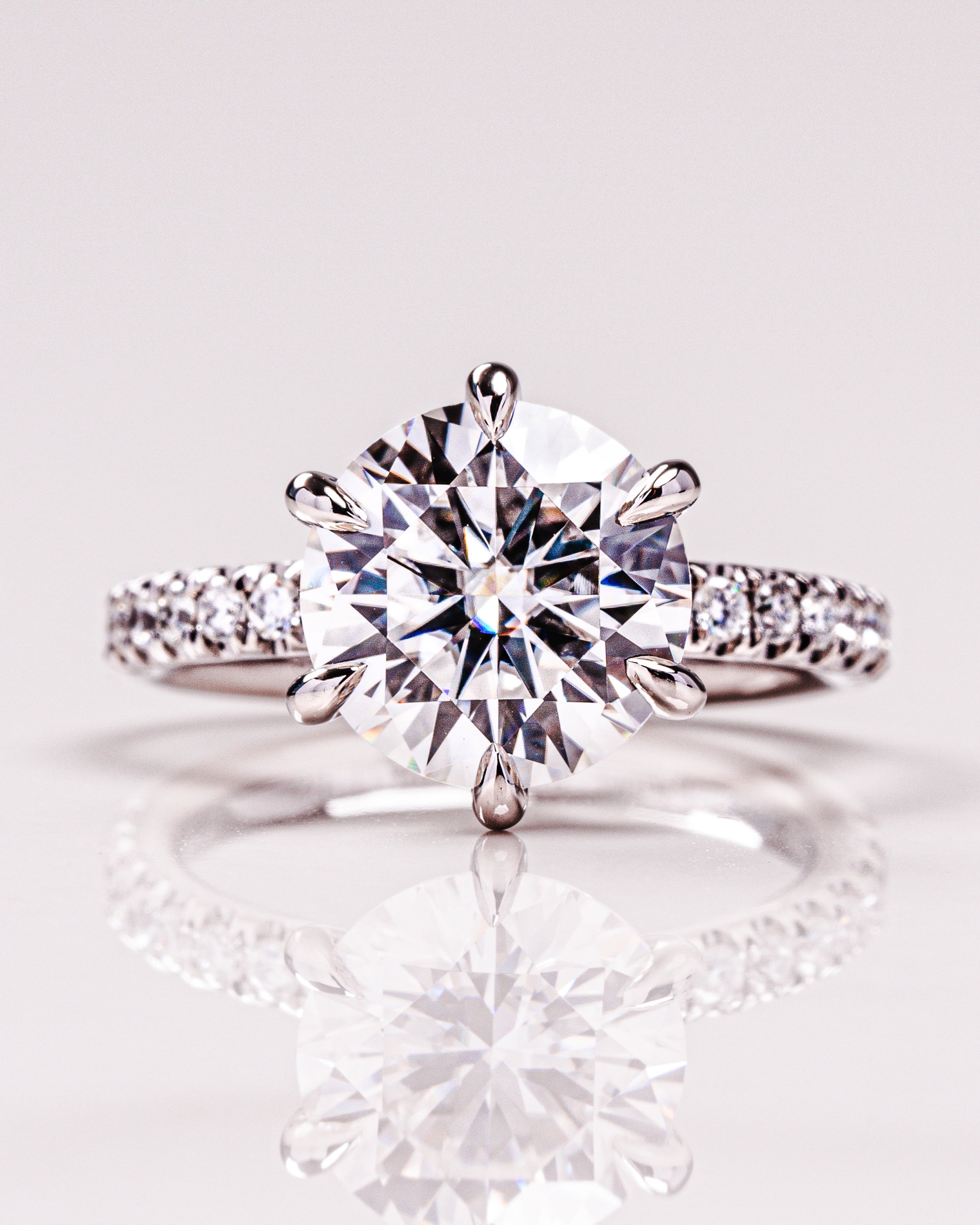 2.26 CT Round Cut Solitaire Pave Setting Moissanite Engagement Ring - Barbara Maison 